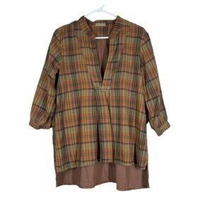 Cp shades Autumn Fall Flannel V Neck Top 3/4 sleeve sz S